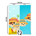 Kids Cartoon Print Reversible Dohar Soft Cotton Baby Blanket, 2-in-1 Double Sided Design, Lightweight Summer / AC Cotton Blanket for Babies, Toddlers & Kids | Breathable Blanket | 52"x73" Inches