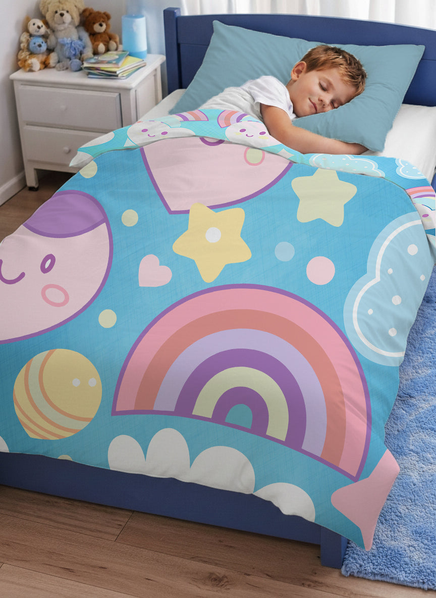 Kids Cartoon Print Reversible Dohar Soft Cotton Baby Blanket, 2-in-1 Double Sided Design, Lightweight Summer / AC Cotton Blanket for Babies, Toddlers & Kids | Breathable Blanket | 39"x59" Inches