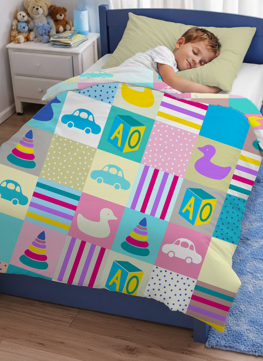 Kids Cartoon Print Reversible Dohar Soft Cotton Baby Blanket, 2-in-1 Double Sided Design, Lightweight Summer / AC Cotton Blanket for Babies, Toddlers & Kids | Breathable Blanket | 39"x59" Inches