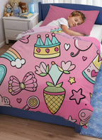 Kids Cartoon Print Reversible Dohar Soft Cotton Baby Blanket, 2-in-1 Double Sided Design, Lightweight Summer / AC Cotton Blanket for Babies, Toddlers & Kids | Breathable Blanket | 39"x59" Inches