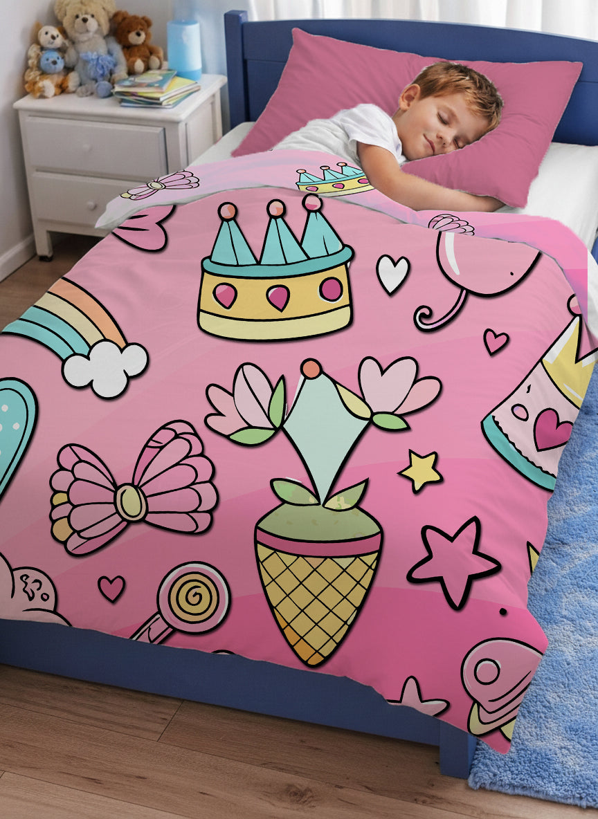Kids Cartoon Print Reversible Dohar Soft Cotton Baby Blanket, 2-in-1 Double Sided Design, Lightweight Summer / AC Cotton Blanket for Babies, Toddlers & Kids | Breathable Blanket | 39"x59" Inches