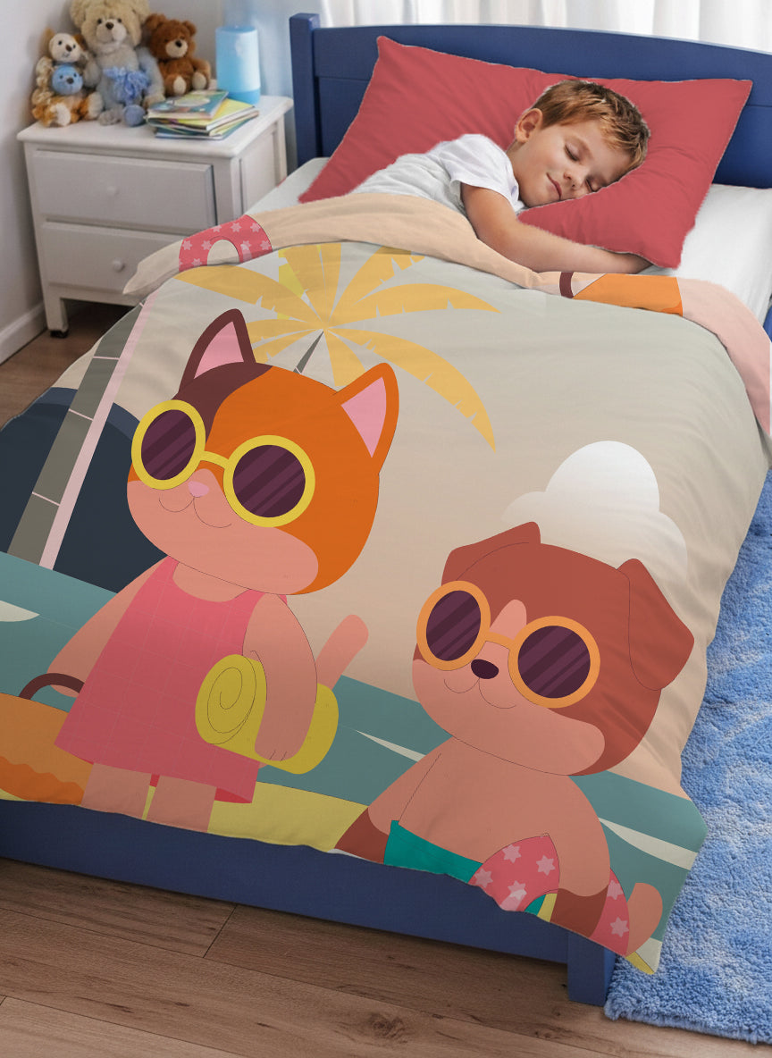 Kids Cartoon Print Reversible Dohar Soft Cotton Baby Blanket, 2-in-1 Double Sided Design, Lightweight Summer / AC Cotton Blanket for Babies, Toddlers & Kids | Breathable Blanket | 52"x73" Inches