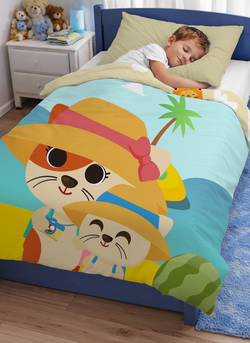 Kids Cartoon Print Reversible Dohar Soft Cotton Baby Blanket, 2-in-1 Double Sided Design, Lightweight Summer / AC Cotton Blanket for Babies, Toddlers & Kids | Breathable Blanket | 52"x73" Inches