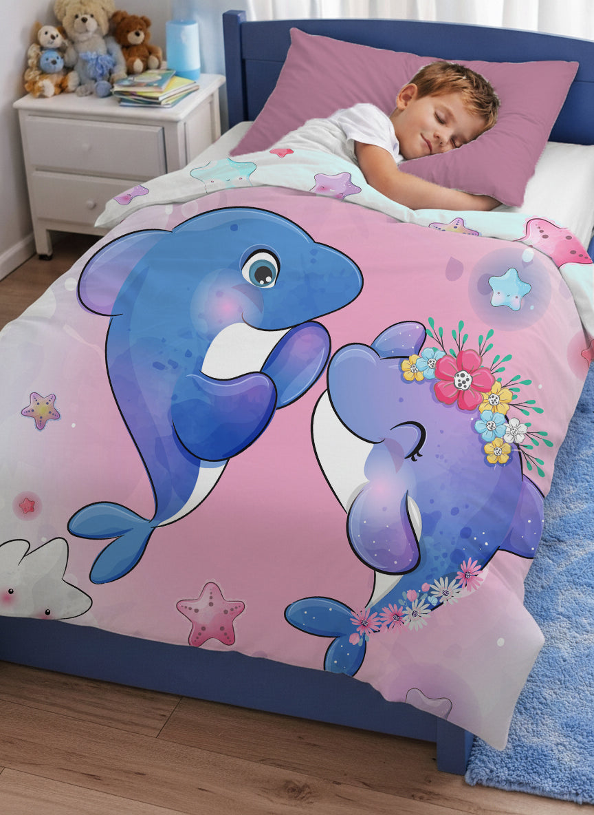 Kids Cartoon Print Reversible Dohar Soft Cotton Baby Blanket, 2-in-1 Double Sided Design, Lightweight Summer / AC Cotton Blanket for Babies, Toddlers & Kids | Breathable Blanket | 52"x73" Inches