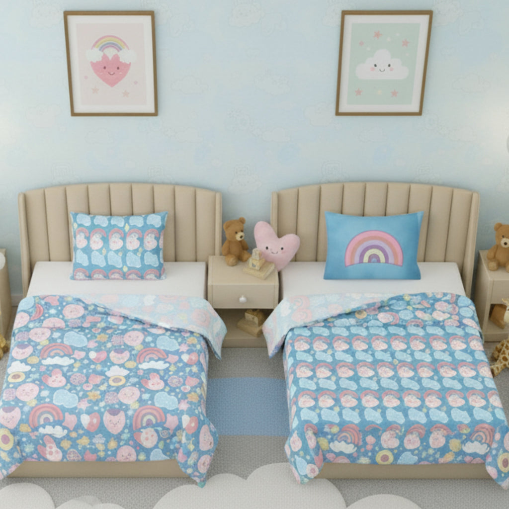 Kids Cartoon Print Reversible Dohar Soft Cotton Baby Blanket, 2-in-1 Double Sided Design, Lightweight Summer / AC Cotton Blanket for Babies, Toddlers & Kids | Breathable Blanket | 39"x59" Inches