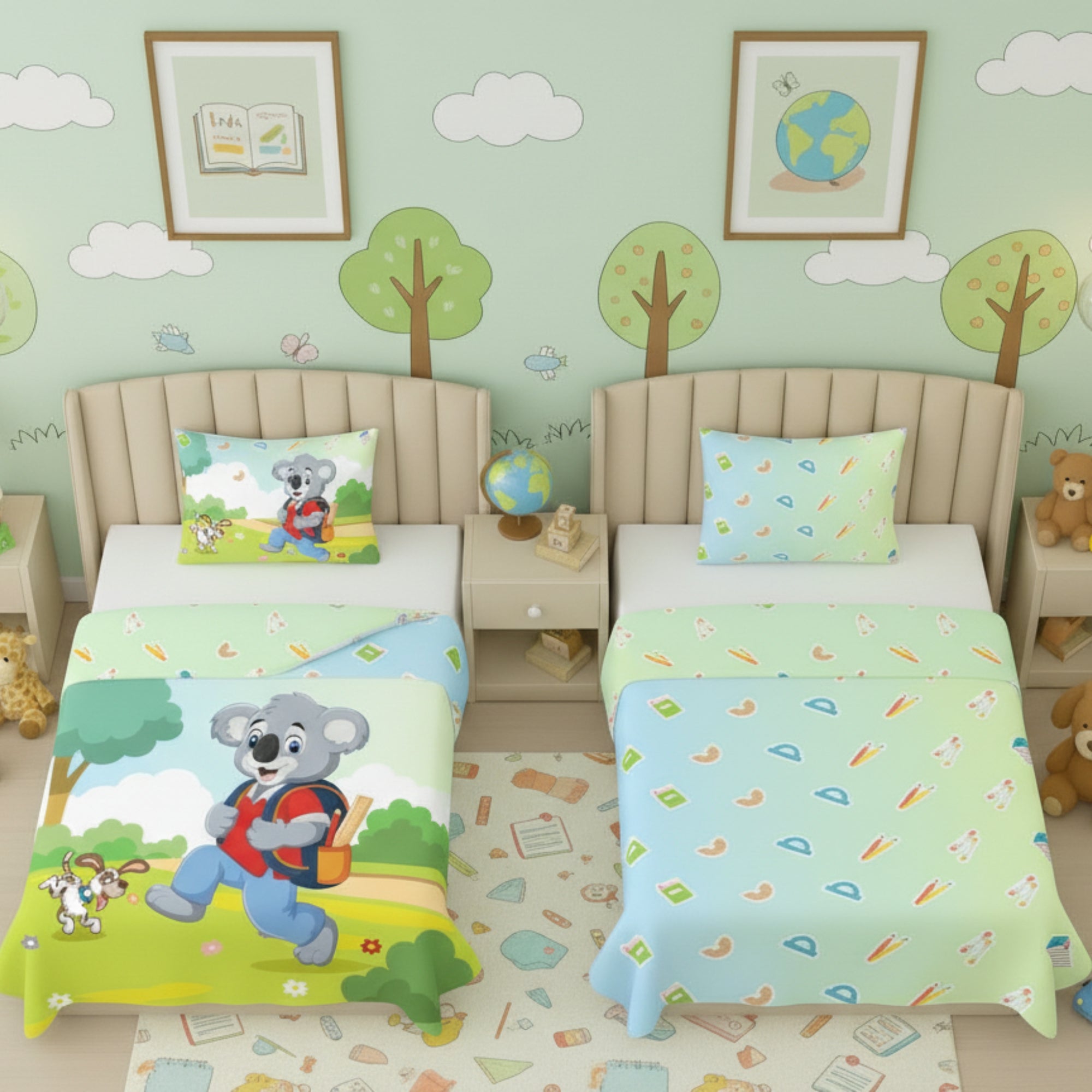 Kids Cartoon Print Reversible Dohar Soft Cotton Baby Blanket, 2-in-1 Double Sided Design, Lightweight Summer / AC Cotton Blanket for Babies, Toddlers & Kids | Breathable Blanket | 52"x73" Inches