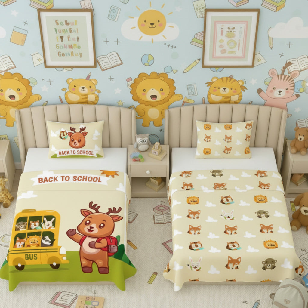 Kids Cartoon Print Reversible Dohar Soft Cotton Baby Blanket, 2-in-1 Double Sided Design, Lightweight Summer / AC Cotton Blanket for Babies, Toddlers & Kids | Breathable Blanket | 52"x73" Inches