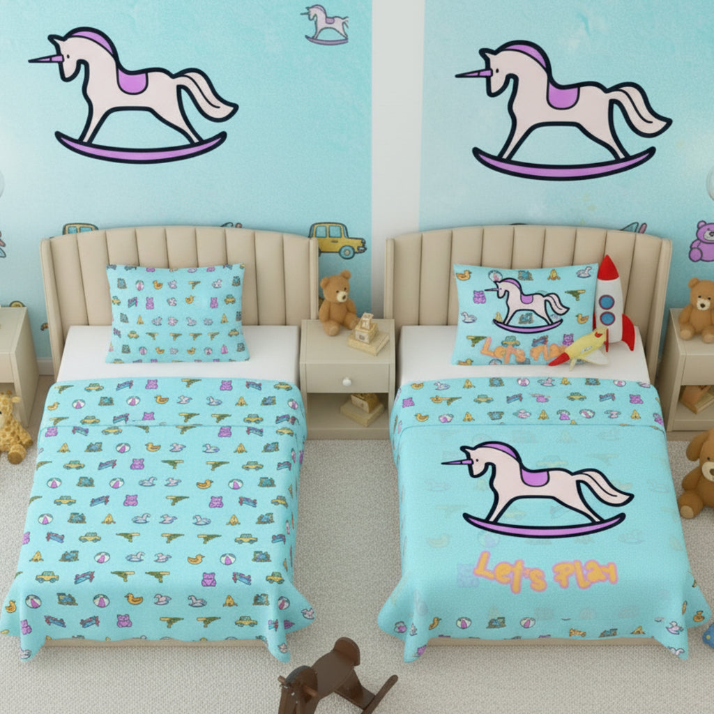 Kids Cartoon Print Reversible Dohar Soft Cotton Baby Blanket, 2-in-1 Double Sided Design, Lightweight Summer / AC Cotton Blanket for Babies, Toddlers & Kids | Breathable Blanket | 39"x59" Inches