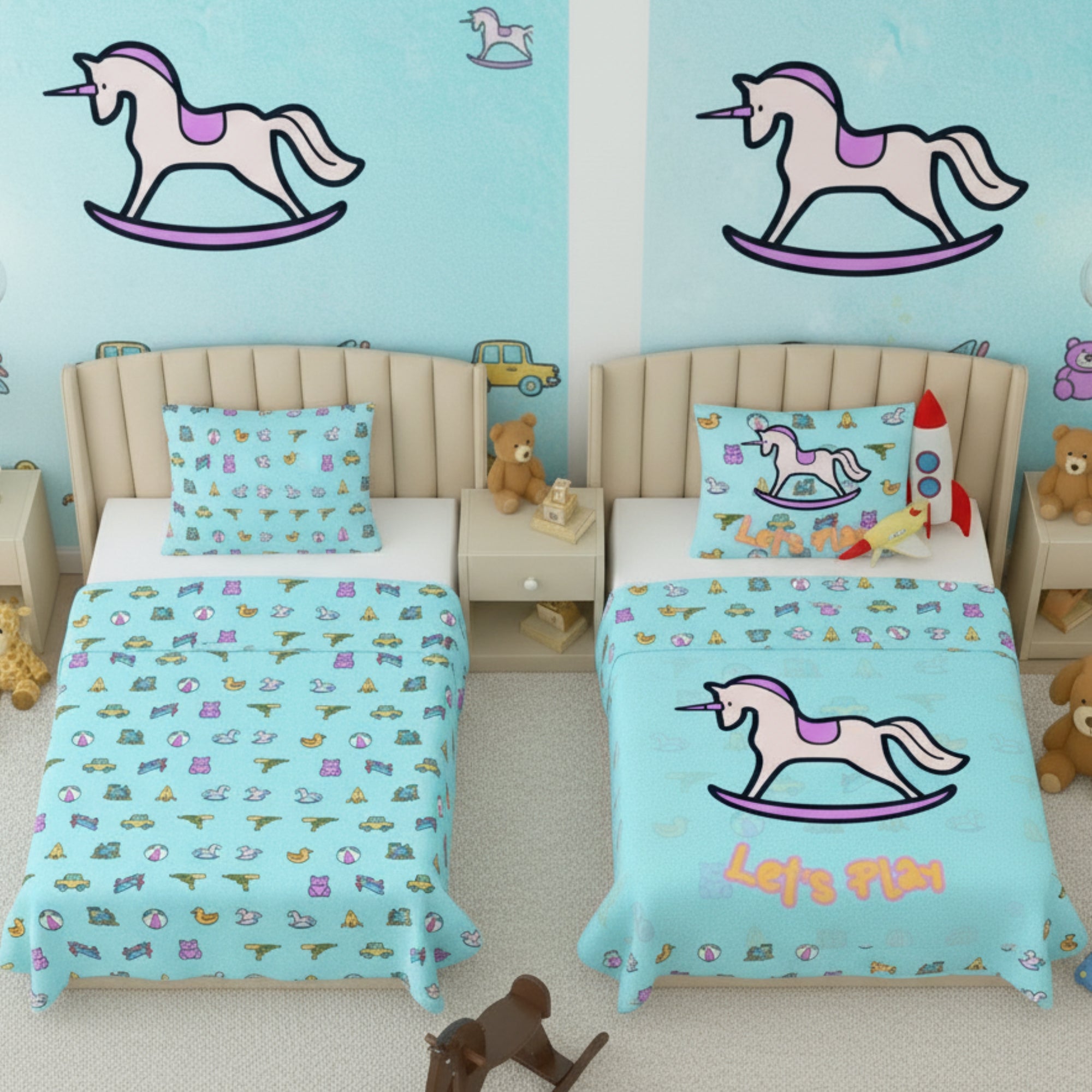 Kids Cartoon Print Reversible Dohar Soft Cotton Baby Blanket, 2-in-1 Double Sided Design, Lightweight Summer / AC Cotton Blanket for Babies, Toddlers & Kids | Breathable Blanket | 39"x59" Inches