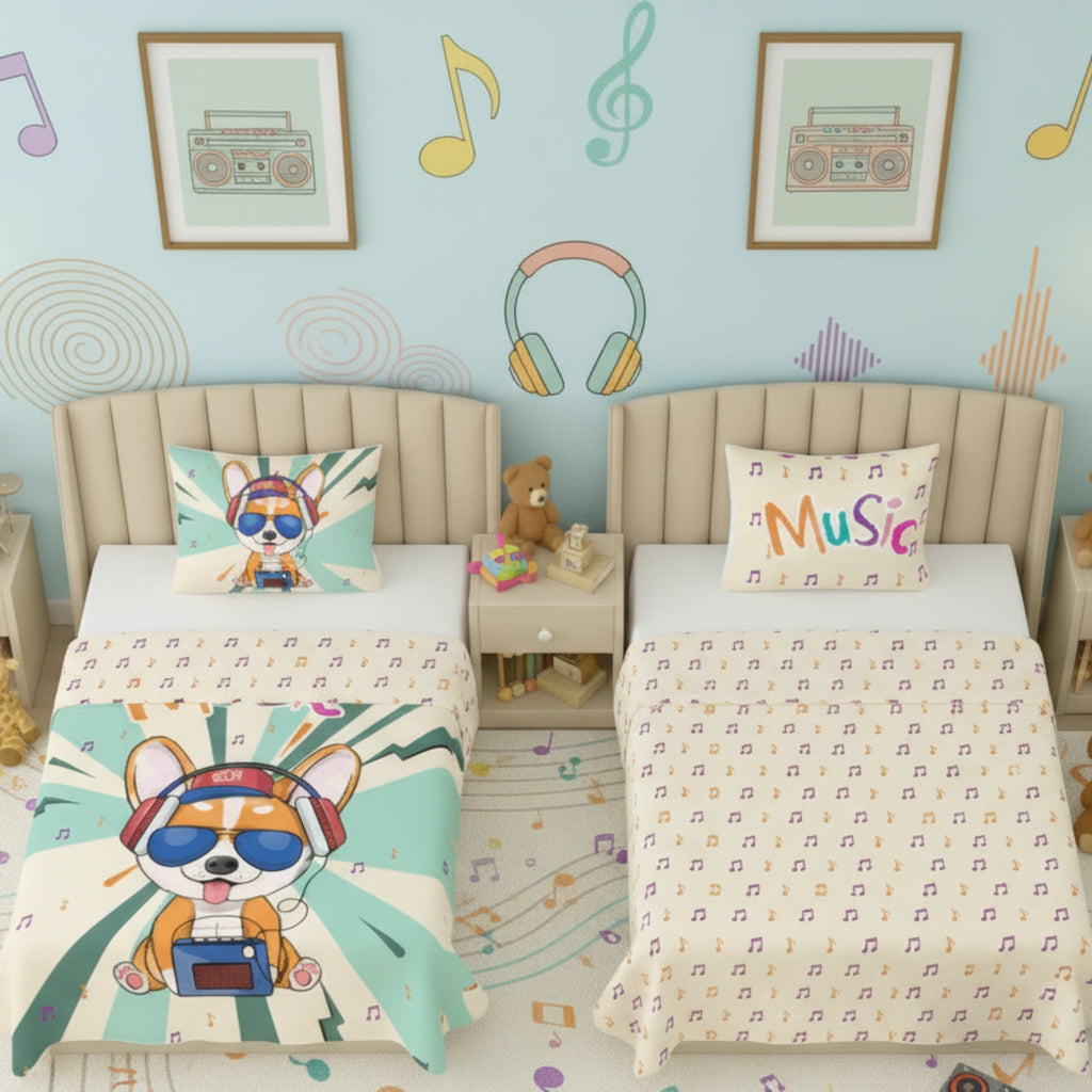 Kids Cartoon Print Reversible Dohar Soft Cotton Baby Blanket, 2-in-1 Double Sided Design, Lightweight Summer / AC Cotton Blanket for Babies, Toddlers & Kids | Breathable Blanket | 52"x73" Inches