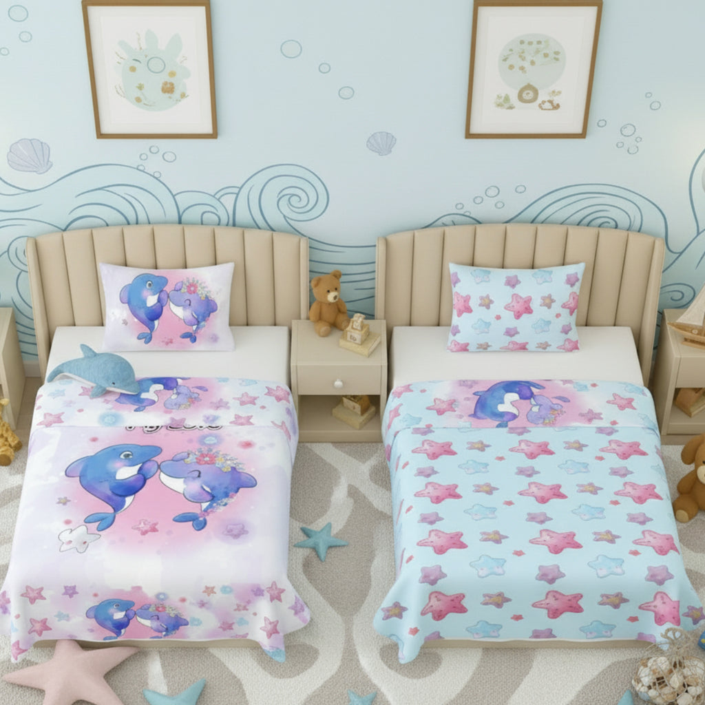 Kids Cartoon Print Reversible Dohar Soft Cotton Baby Blanket, 2-in-1 Double Sided Design, Lightweight Summer / AC Cotton Blanket for Babies, Toddlers & Kids | Breathable Blanket | 52"x73" Inches