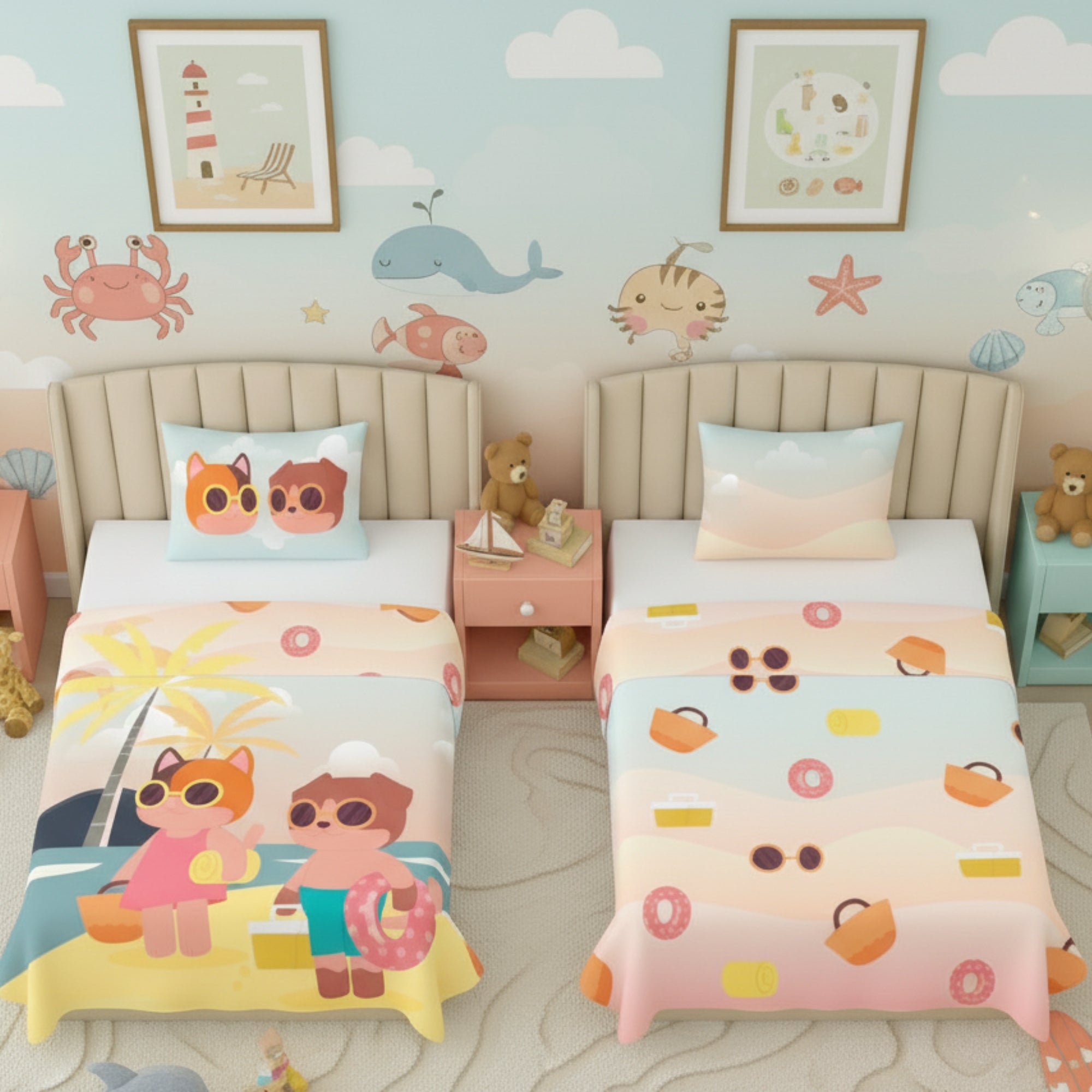 Kids Cartoon Print Reversible Dohar Soft Cotton Baby Blanket, 2-in-1 Double Sided Design, Lightweight Summer / AC Cotton Blanket for Babies, Toddlers & Kids | Breathable Blanket | 52"x73" Inches