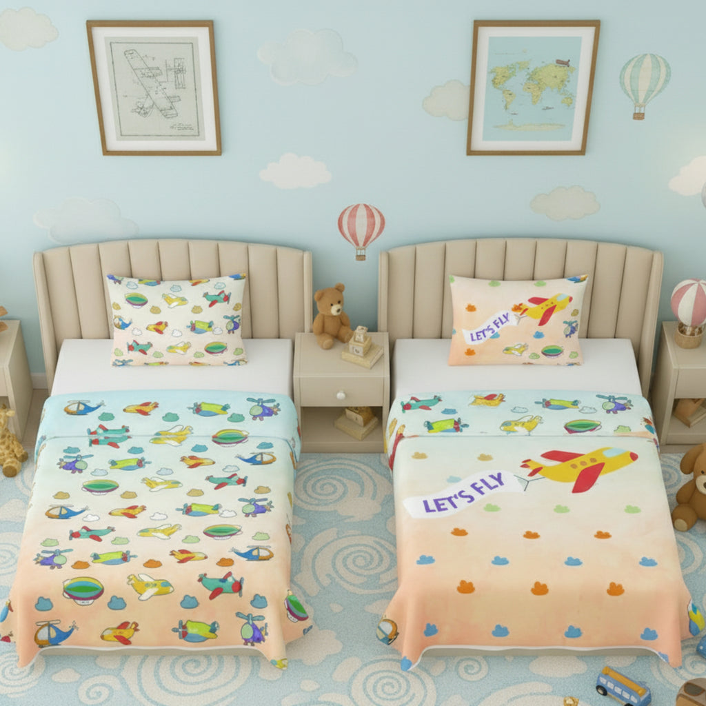 Kids Cartoon Print Reversible Dohar Soft Cotton Baby Blanket, 2-in-1 Double Sided Design, Lightweight Summer / AC Cotton Blanket for Babies, Toddlers & Kids | Breathable Blanket | 52"x73" Inches