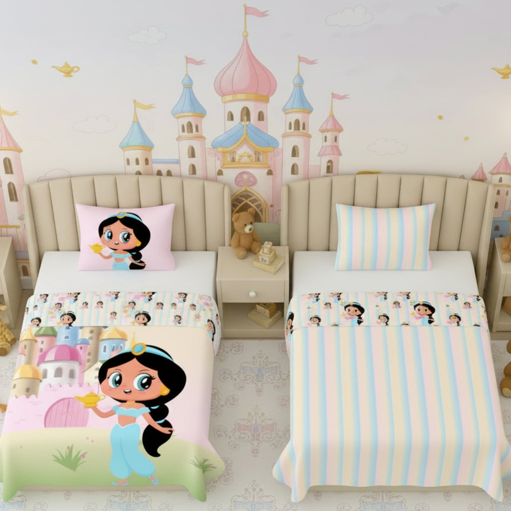 Kids Cartoon Print Reversible Dohar Soft Cotton Baby Blanket, 2-in-1 Double Sided Design, Lightweight Summer / AC Cotton Blanket for Babies, Toddlers & Kids | Breathable Blanket | 52"x73" Inches