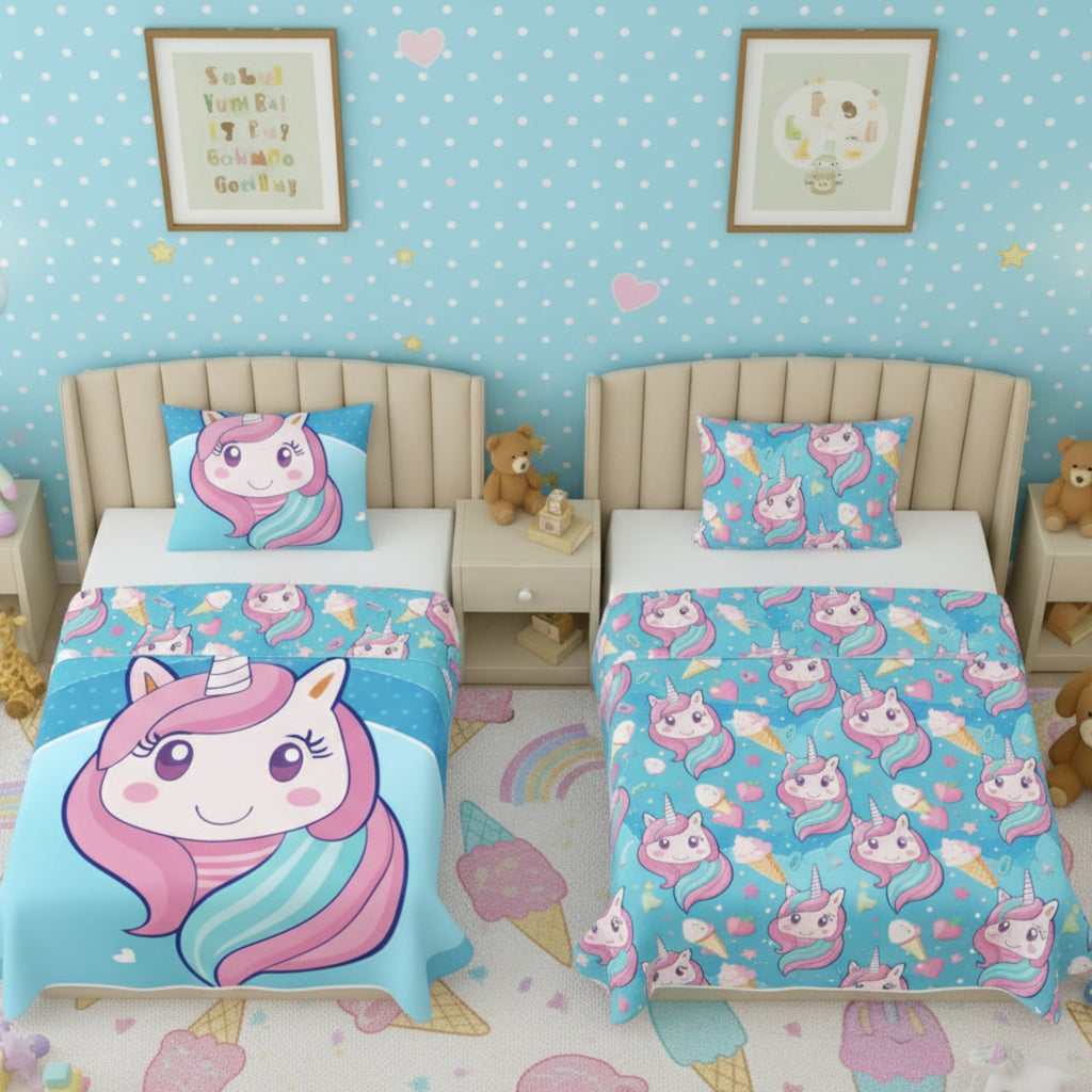 Kids Cartoon Print Reversible Dohar Soft Cotton Baby Blanket, 2-in-1 Double Sided Design, Lightweight Summer / AC Cotton Blanket for Babies, Toddlers & Kids | Breathable Blanket | 39"x59" Inches