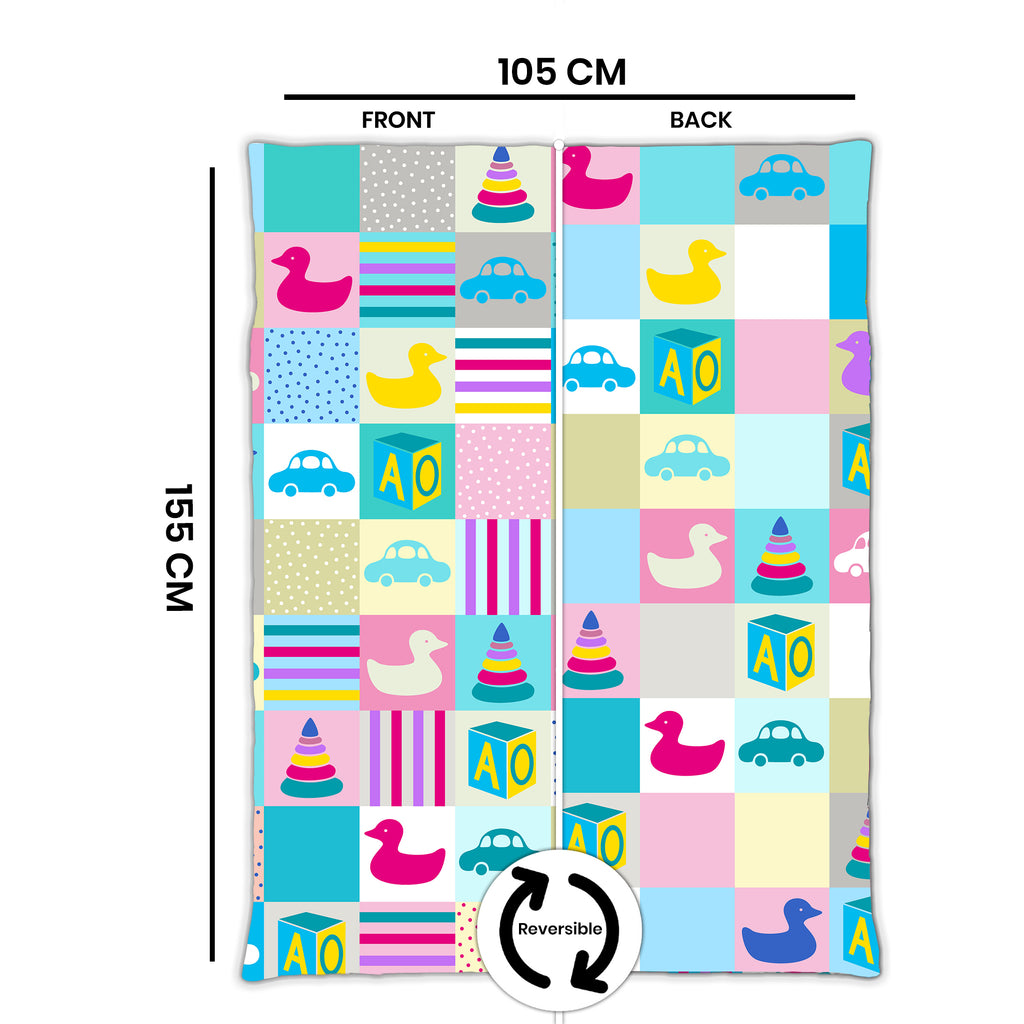 Kids Cartoon Print Reversible Dohar Soft Cotton Baby Blanket, 2-in-1 Double Sided Design, Lightweight Summer / AC Cotton Blanket for Babies, Toddlers & Kids | Breathable Blanket | 39"x59" Inches