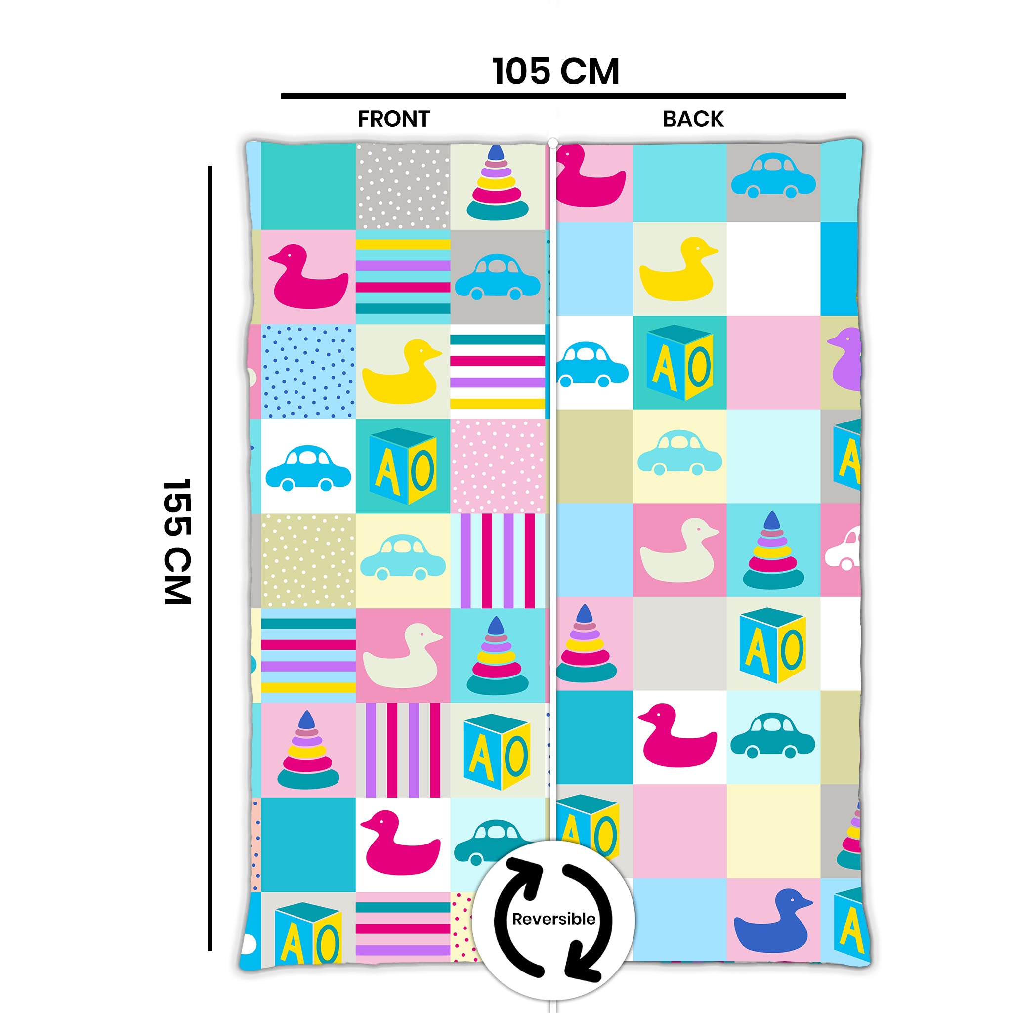 Kids Cartoon Print Reversible Dohar Soft Cotton Baby Blanket, 2-in-1 Double Sided Design, Lightweight Summer / AC Cotton Blanket for Babies, Toddlers & Kids | Breathable Blanket | 39"x59" Inches