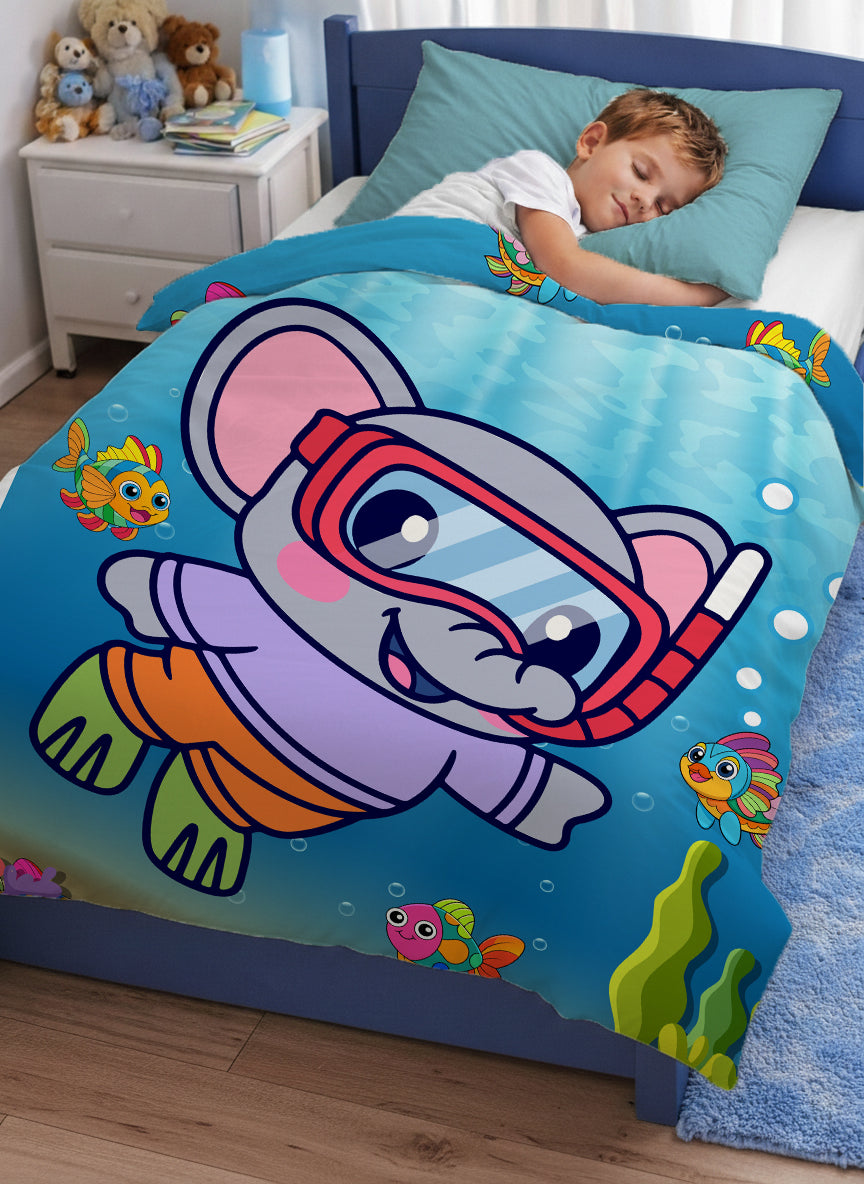 Kids Cartoon Print Reversible Dohar Soft Cotton Baby Blanket, 2-in-1 Double Sided Design, Lightweight Summer / AC Cotton Blanket for Babies, Toddlers & Kids | Breathable Blanket | 52"x73" Inches