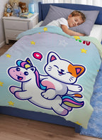 Kids Cartoon Print Reversible Dohar Soft Cotton Baby Blanket, 2-in-1 Double Sided Design, Lightweight Summer / AC Cotton Blanket for Babies, Toddlers & Kids | Breathable Blanket | 52"x73" Inches