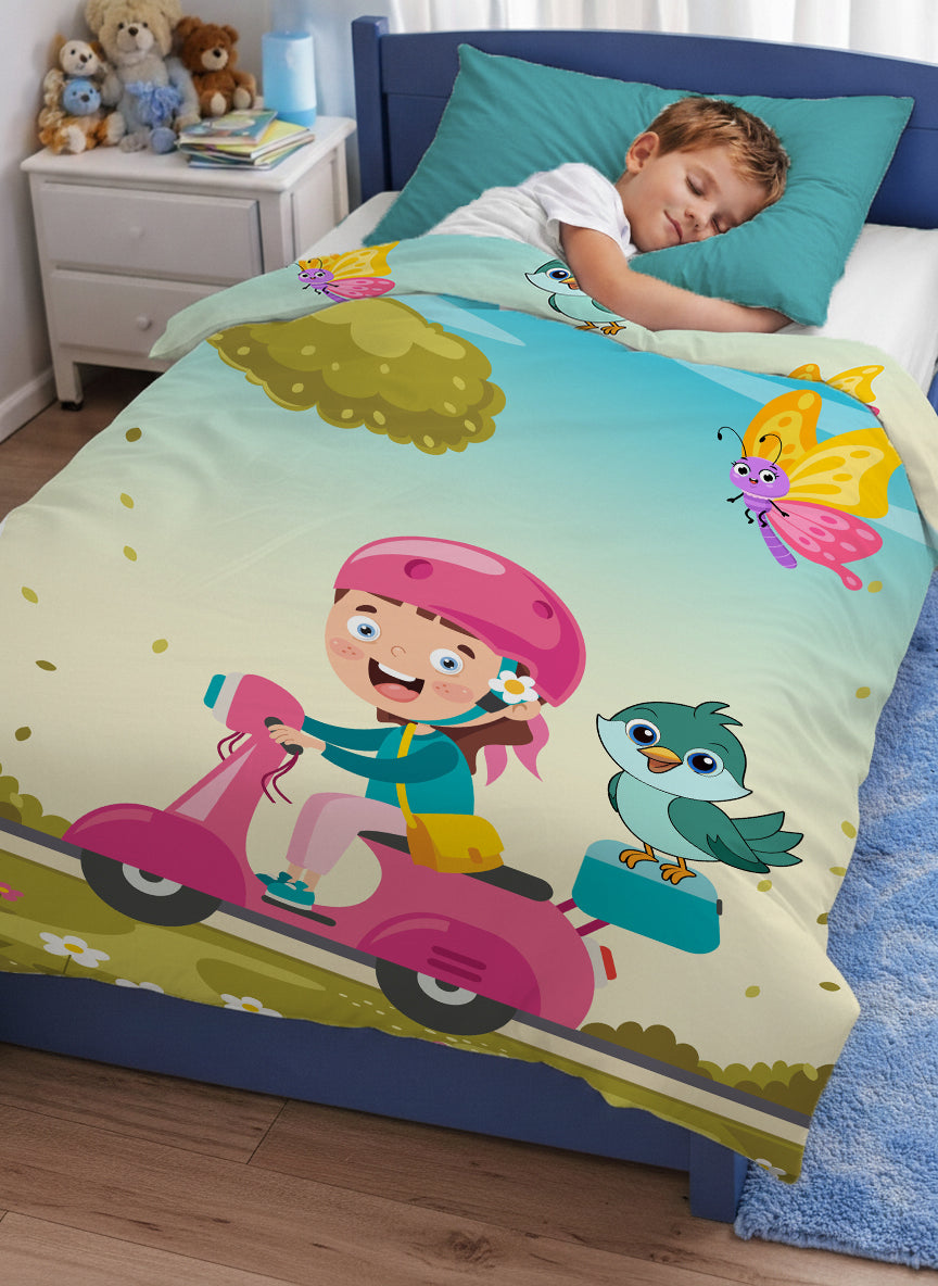 Kids Cartoon Print Reversible Dohar Soft Cotton Baby Blanket, 2-in-1 Double Sided Design, Lightweight Summer / AC Cotton Blanket for Babies, Toddlers & Kids | Breathable Blanket | 52"x73" Inches