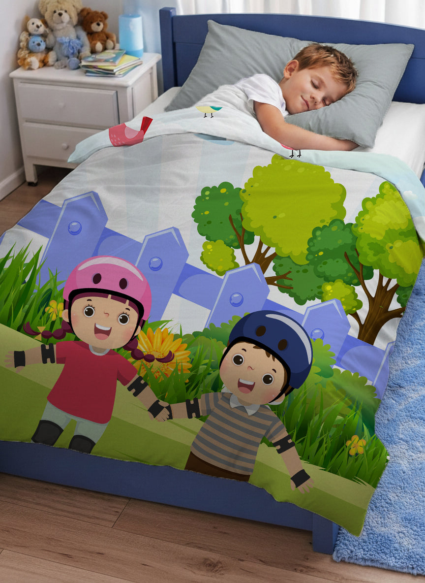 Kids Cartoon Print Reversible Dohar Soft Cotton Baby Blanket, 2-in-1 Double Sided Design, Lightweight Summer / AC Cotton Blanket for Babies, Toddlers & Kids | Breathable Blanket | 52"x73" Inches
