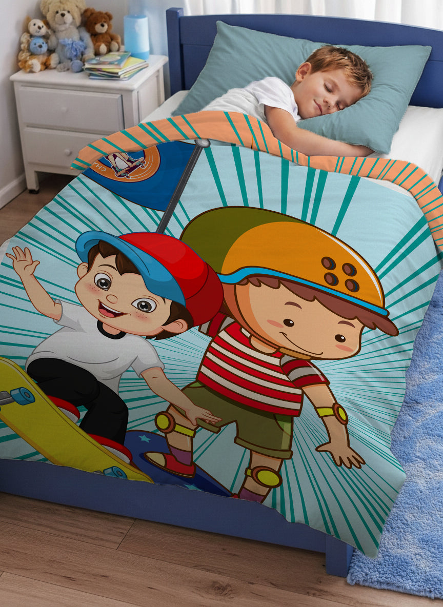 Kids Cartoon Print Reversible Dohar Soft Cotton Baby Blanket, 2-in-1 Double Sided Design, Lightweight Summer / AC Cotton Blanket for Babies, Toddlers & Kids | Breathable Blanket | 52"x73" Inches
