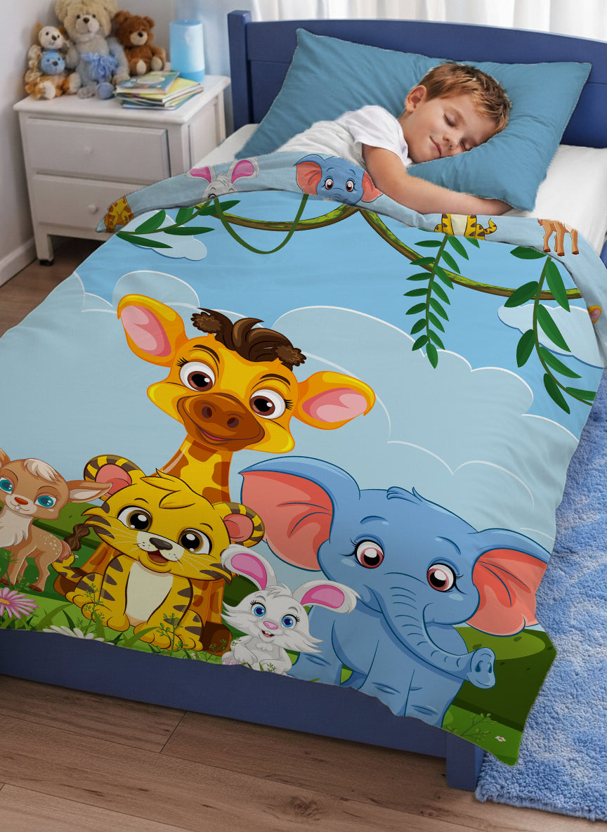 Kids Cartoon Print Reversible Dohar Soft Cotton Baby Blanket, 2-in-1 Double Sided Design, Lightweight Summer / AC Cotton Blanket for Babies, Toddlers & Kids | Breathable Blanket | 52"x73" Inches
