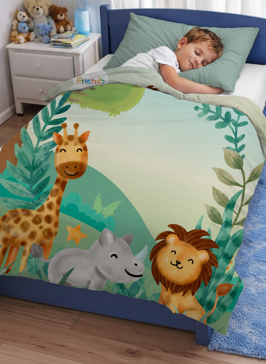 Kids Cartoon Print Reversible Dohar Soft Cotton Baby Blanket, 2-in-1 Double Sided Design, Lightweight Summer / AC Cotton Blanket for Babies, Toddlers & Kids | Breathable Blanket | 52"x73" Inches