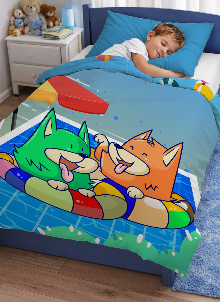 Kids Cartoon Print Reversible Dohar Soft Cotton Baby Blanket, 2-in-1 Double Sided Design, Lightweight Summer / AC Cotton Blanket for Babies, Toddlers & Kids | Breathable Blanket | 52"x73" Inches