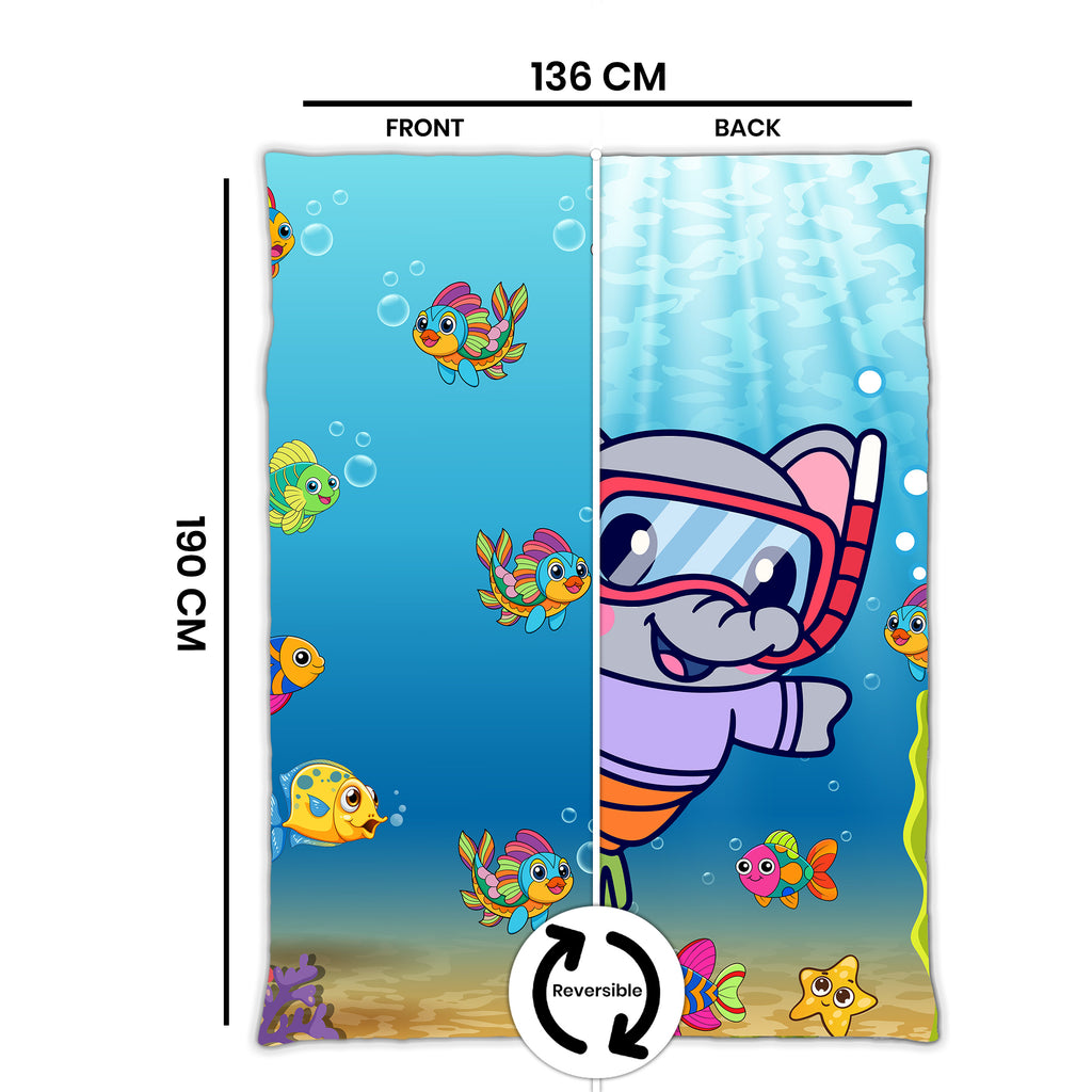 Kids Cartoon Print Reversible Dohar Soft Cotton Baby Blanket, 2-in-1 Double Sided Design, Lightweight Summer / AC Cotton Blanket for Babies, Toddlers & Kids | Breathable Blanket | 52"x73" Inches