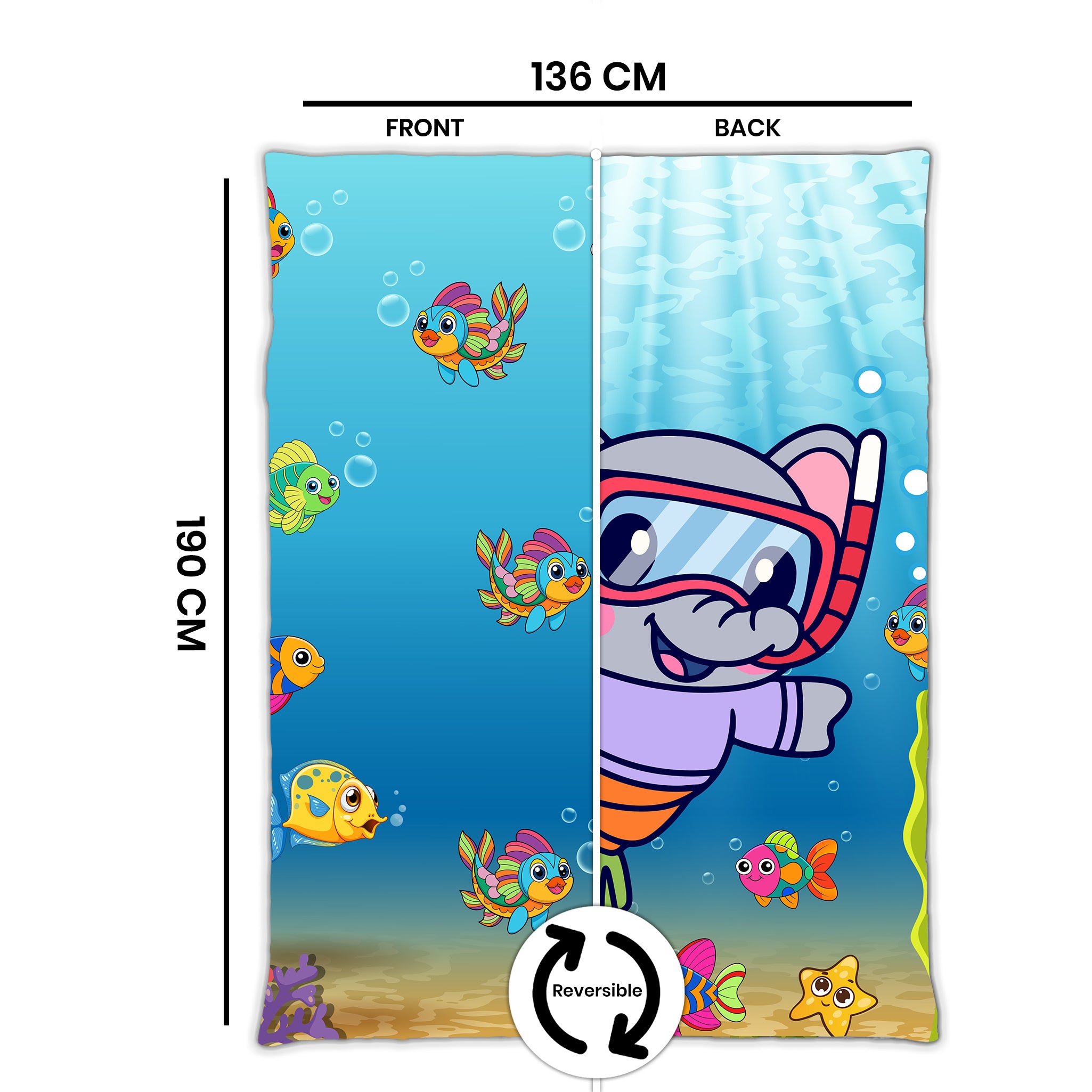 Kids Cartoon Print Reversible Dohar Soft Cotton Baby Blanket, 2-in-1 Double Sided Design, Lightweight Summer / AC Cotton Blanket for Babies, Toddlers & Kids | Breathable Blanket | 52"x73" Inches