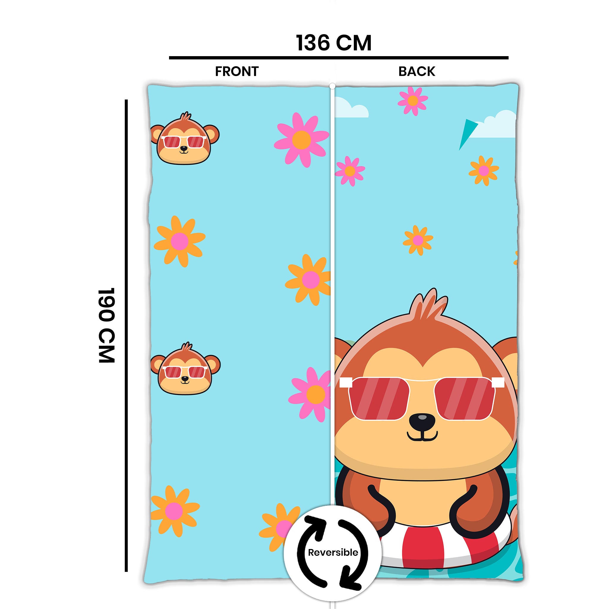 Kids Cartoon Print Reversible Dohar Soft Cotton Baby Blanket, 2-in-1 Double Sided Design, Lightweight Summer / AC Cotton Blanket for Babies, Toddlers & Kids | Breathable Blanket | 52"x73" Inches
