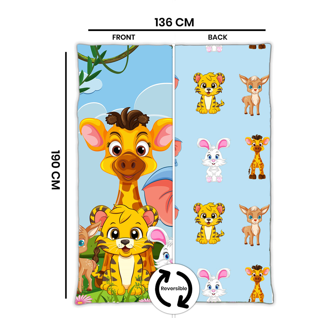 Kids Cartoon Print Reversible Dohar Soft Cotton Baby Blanket, 2-in-1 Double Sided Design, Lightweight Summer / AC Cotton Blanket for Babies, Toddlers & Kids | Breathable Blanket | 52"x73" Inches