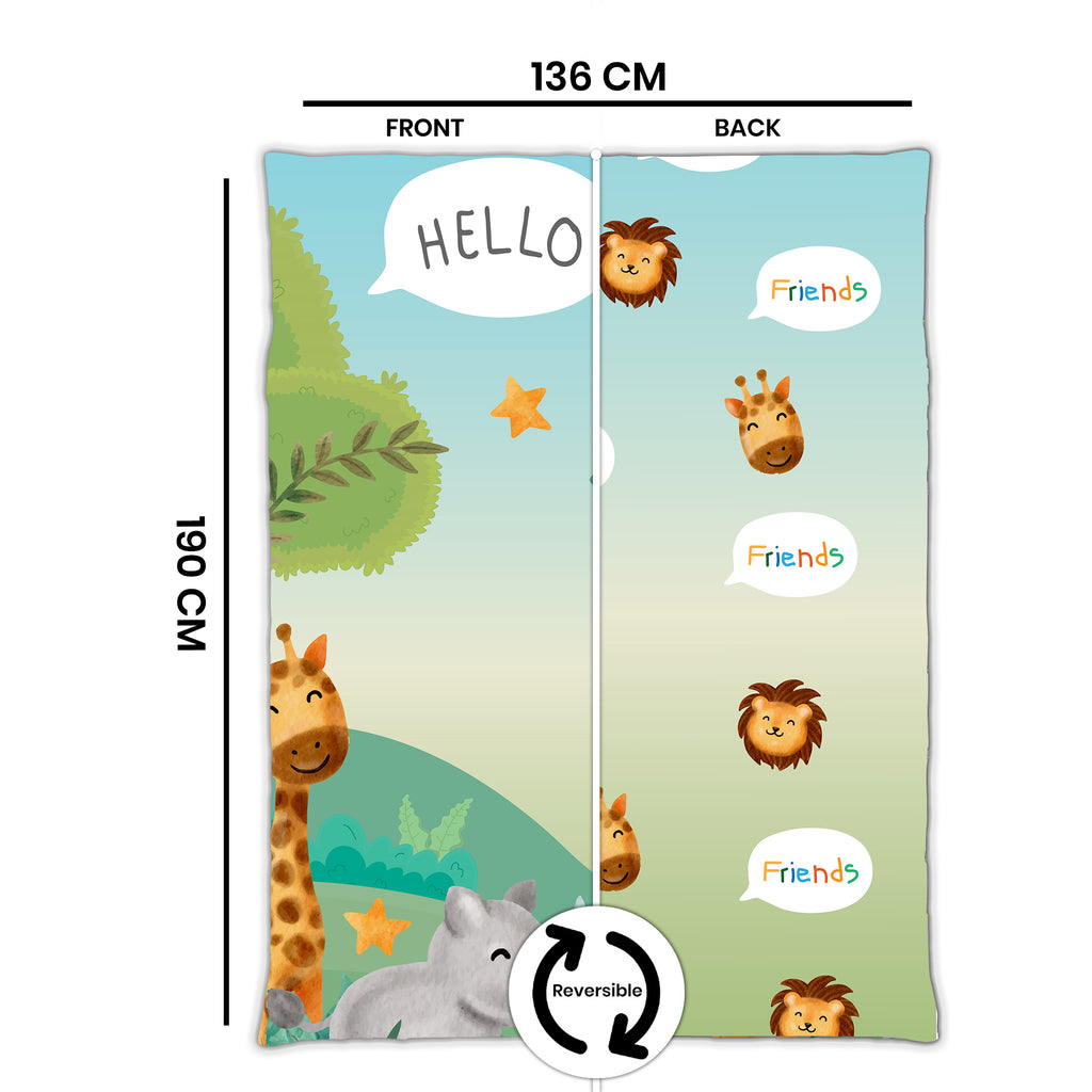 Kids Cartoon Print Reversible Dohar Soft Cotton Baby Blanket, 2-in-1 Double Sided Design, Lightweight Summer / AC Cotton Blanket for Babies, Toddlers & Kids | Breathable Blanket | 52"x73" Inches