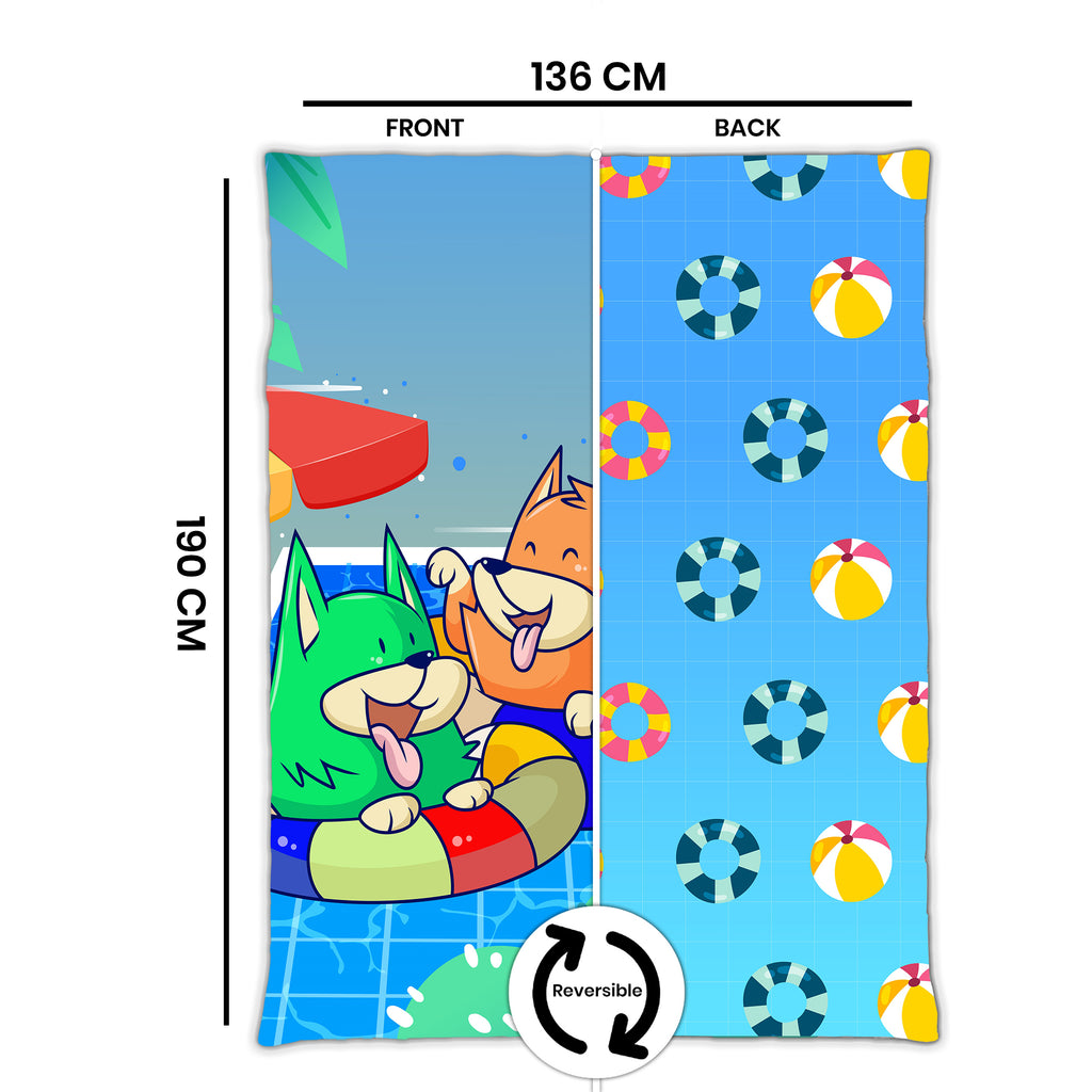 Kids Cartoon Print Reversible Dohar Soft Cotton Baby Blanket, 2-in-1 Double Sided Design, Lightweight Summer / AC Cotton Blanket for Babies, Toddlers & Kids | Breathable Blanket | 52"x73" Inches