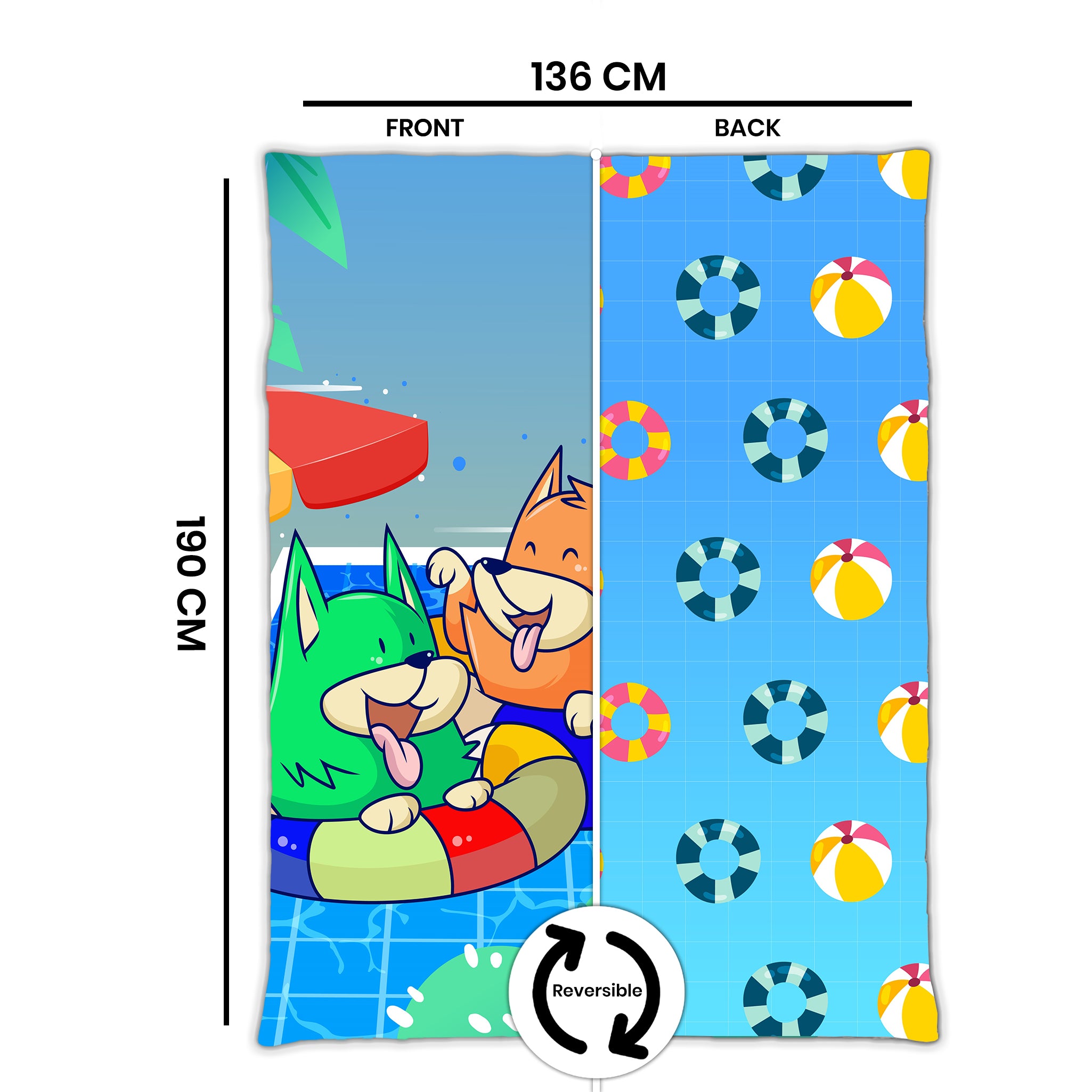 Kids Cartoon Print Reversible Dohar Soft Cotton Baby Blanket, 2-in-1 Double Sided Design, Lightweight Summer / AC Cotton Blanket for Babies, Toddlers & Kids | Breathable Blanket | 52"x73" Inches