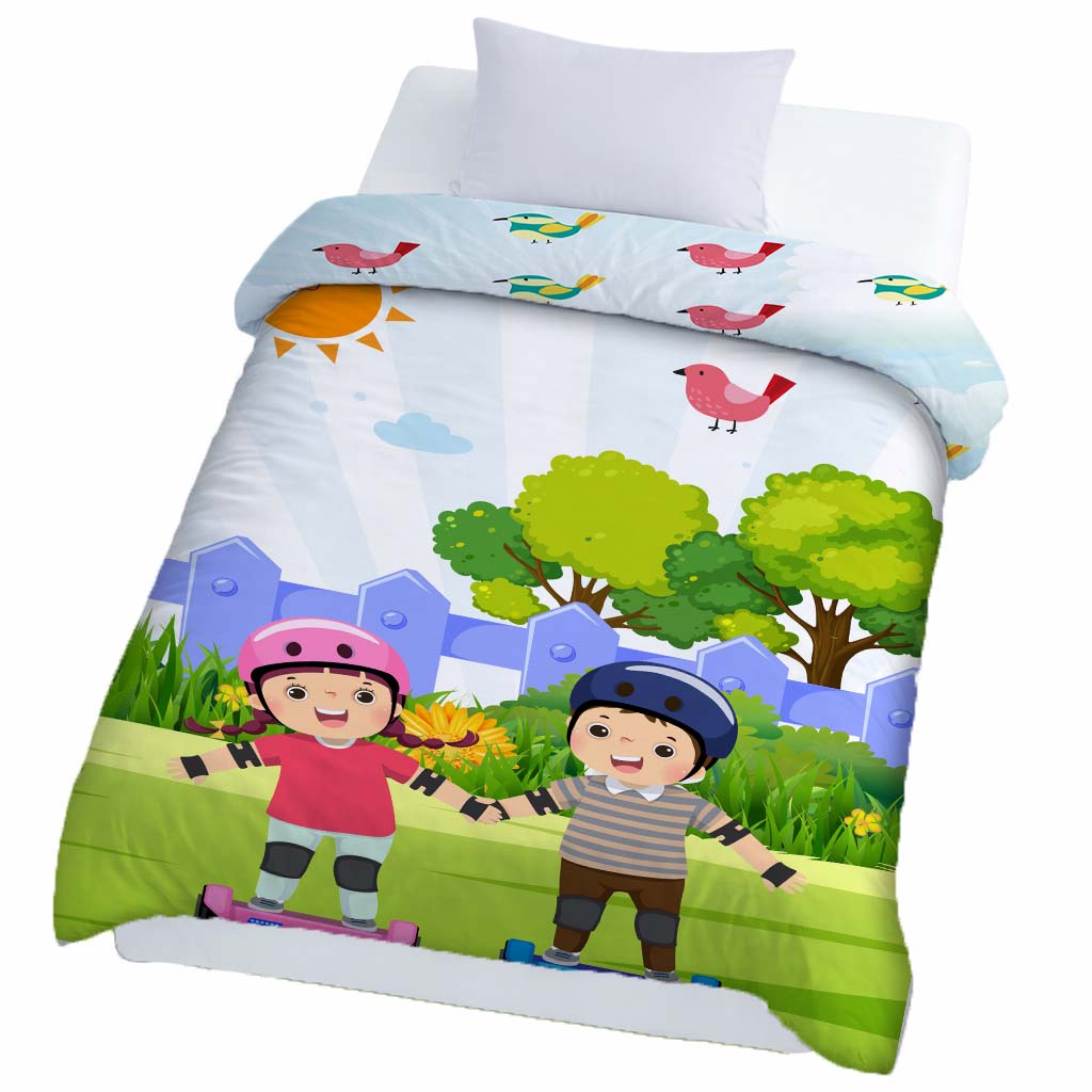 Kids Cartoon Print Reversible Dohar Soft Cotton Baby Blanket, 2-in-1 Double Sided Design, Lightweight Summer / AC Cotton Blanket for Babies, Toddlers & Kids | Breathable Blanket | 52"x73" Inches