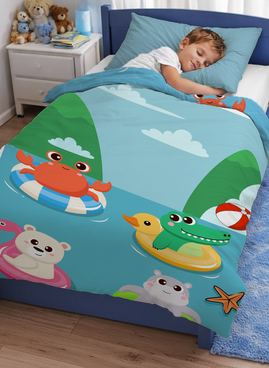Kids Cartoon Print Reversible Dohar Soft Cotton Baby Blanket, 2-in-1 Double Sided Design, Lightweight Summer / AC Cotton Blanket for Babies, Toddlers & Kids | Breathable Blanket | 39"x59" Inches