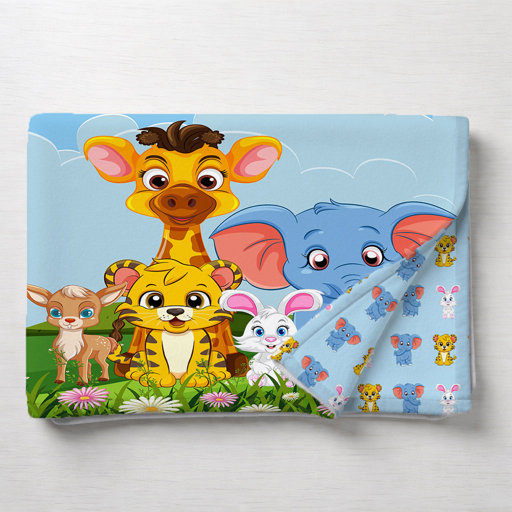 Kids Cartoon Print Reversible Dohar Soft Cotton Baby Blanket, 2-in-1 Double Sided Design, Lightweight Summer / AC Cotton Blanket for Babies, Toddlers & Kids | Breathable Blanket | 52"x73" Inches