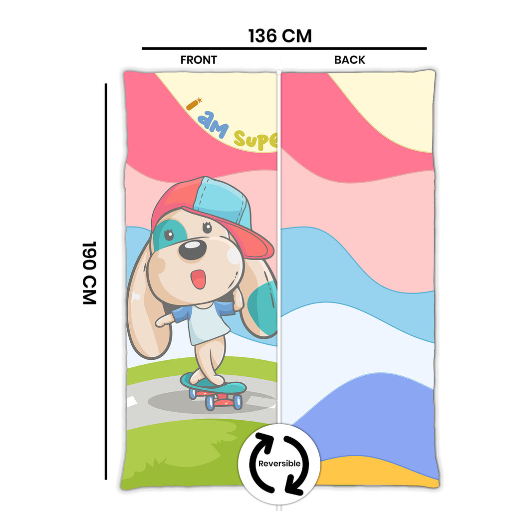 Kids Cartoon Print Reversible Dohar Soft Cotton Baby Blanket, 2-in-1 Double Sided Design, Lightweight Summer / AC Cotton Blanket for Babies, Toddlers & Kids | Breathable Blanket | 52"x73" Inches